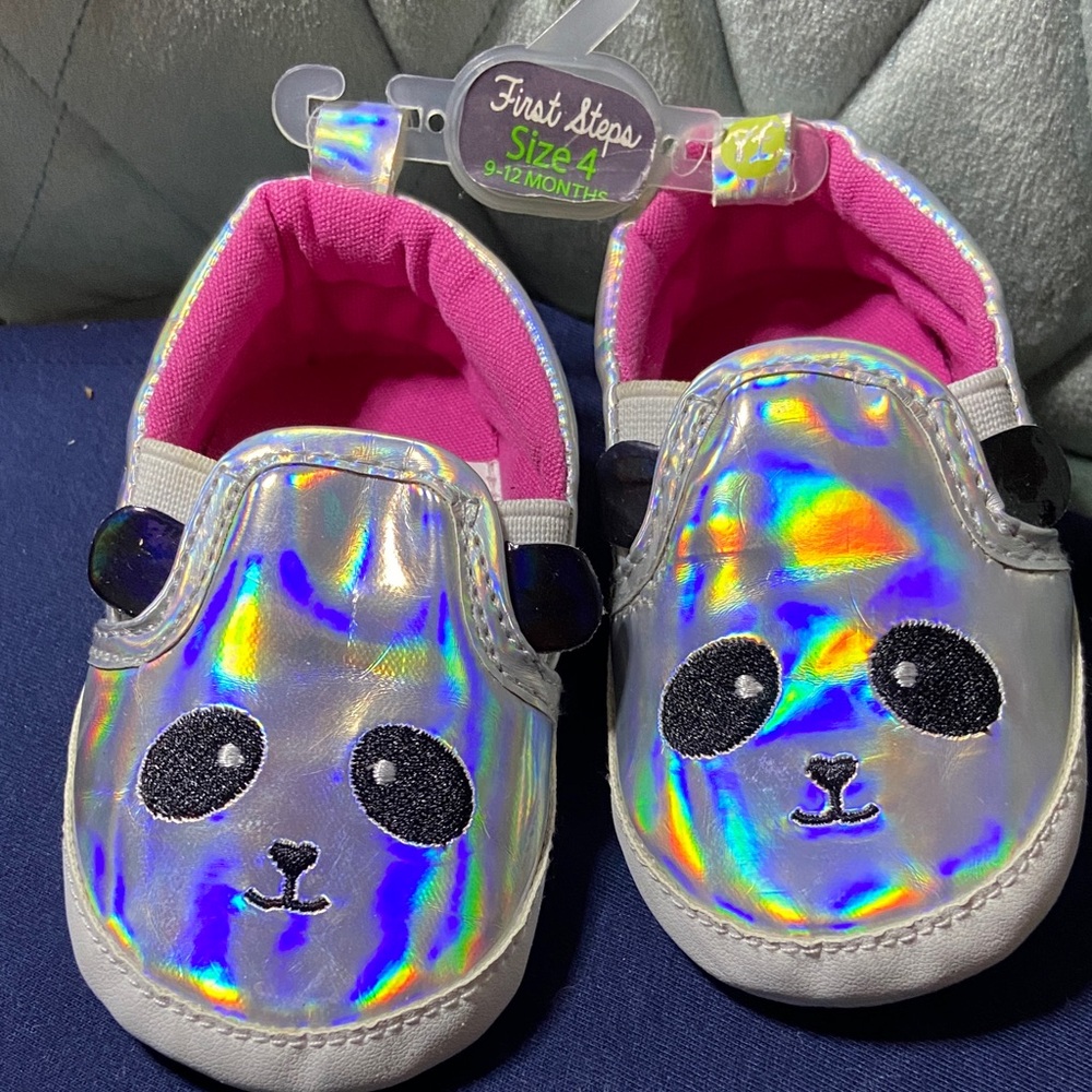 First Steps Holographic Panda Baby Shoes